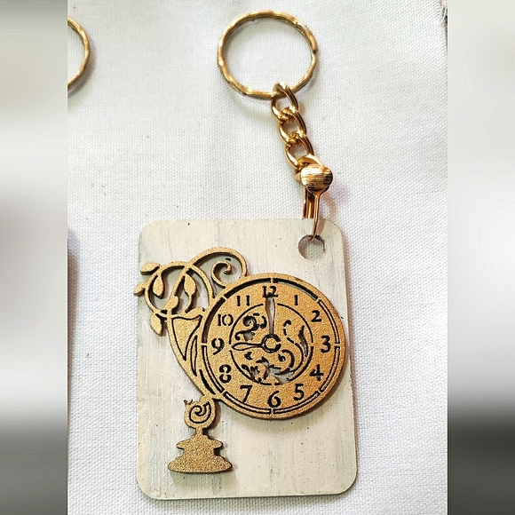 NEW Handmade Keychain Bag Tag! Golden Muro. Steampunk Victorian Wood Clock. - Picture 5 of 6